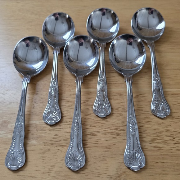 Other - Set of 6 Unbranded Kings Pattern Stainless Gumbo Soup Spoons 6.75" Flatware